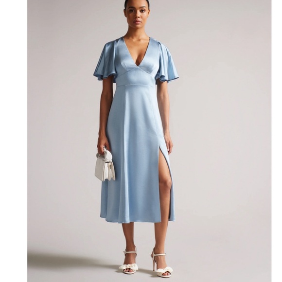 NWT Ted Baker Satin Midi Dress in Mid Blue Sz 6 Or Ted Sz 2 - Picture 1 of 6
